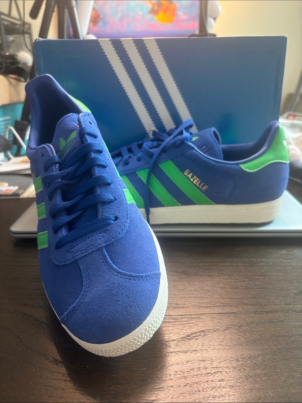 adidas Gazelle Blue with Green Accent Suede Sneakers